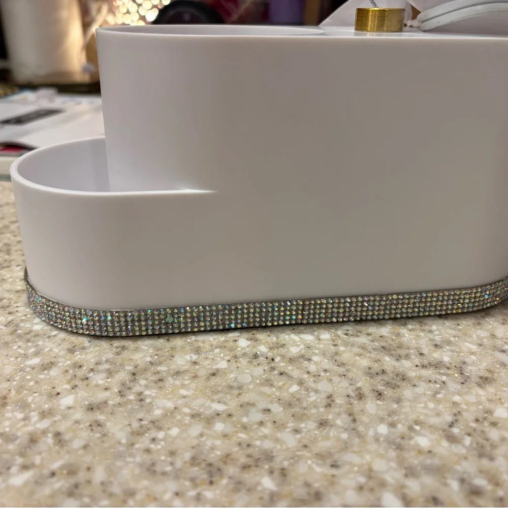 White LED Lamp,Vanity Organizer with Rhinestone Trim